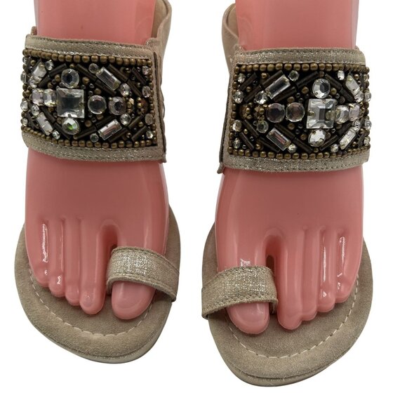 Donald J Pliner Womens 7.5 Embellished Tan Metallic Bronze Wedge Sandals Boho - Picture 5 of 12